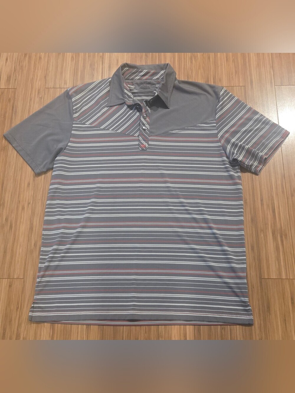 OGIO Men's Gray Striped Performance Polo with Subtle Red Accents